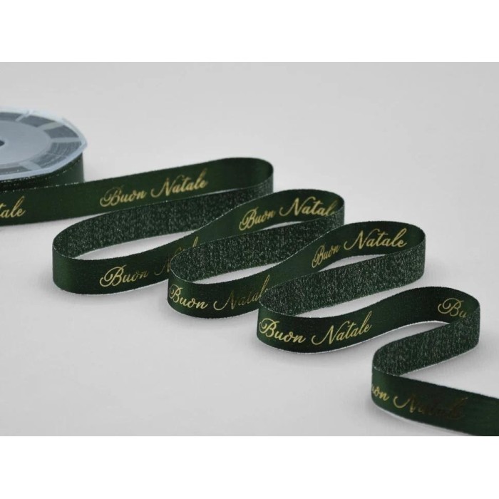 NASTRO VERDE BUON NATALE BOUTIQUE LAME' 16MM. 10MT.